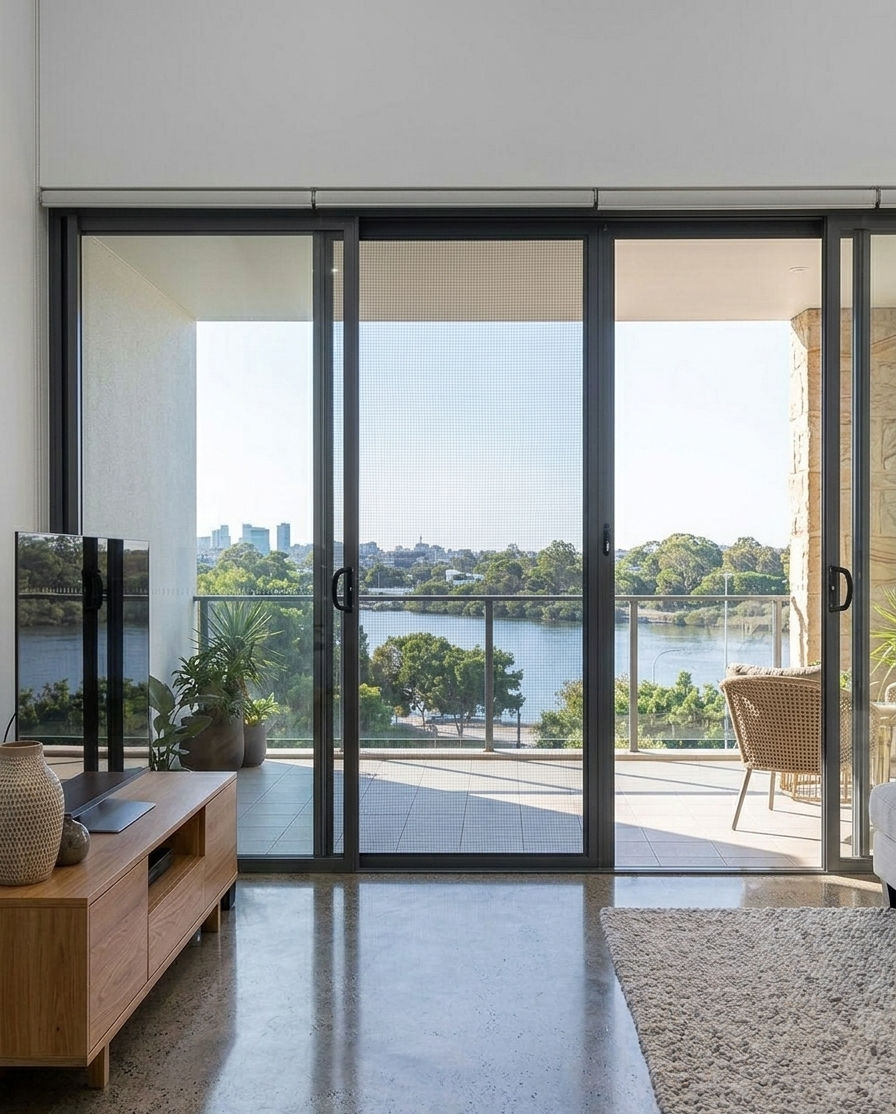 Home secured with SecureView screens at dusk